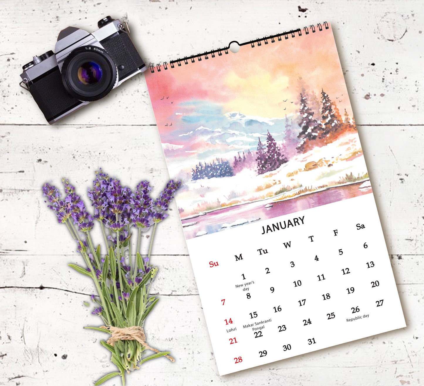 Nature's Retreat Wall Calendar 2024 + Bullet Journal Stickers