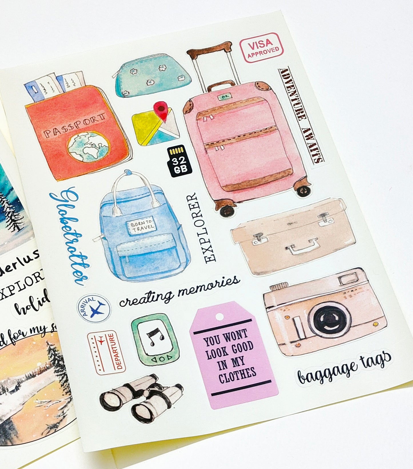 Travel Stickers |5 A5 sheets | 110 unique stickers | perfect for Scrapbook and Journaling