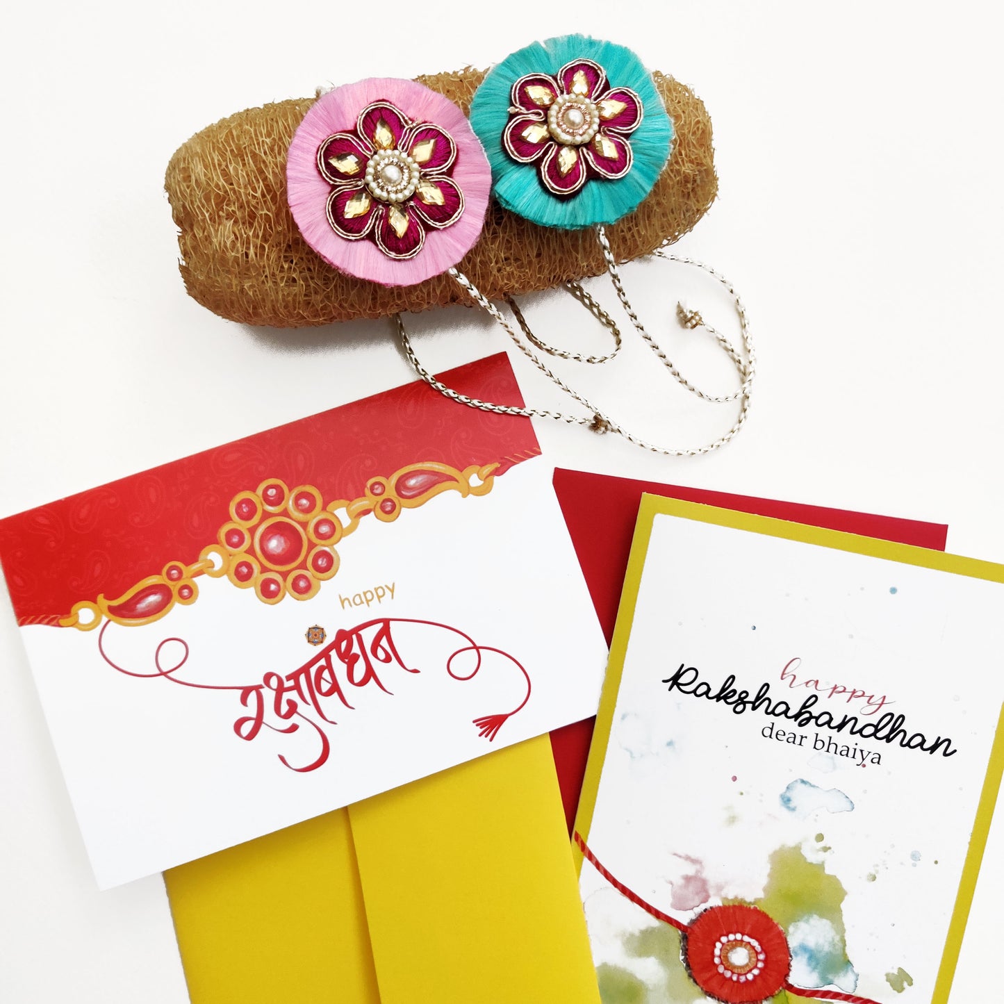 Set of 2 Rakhi | Handmade | Greeting and rori rice