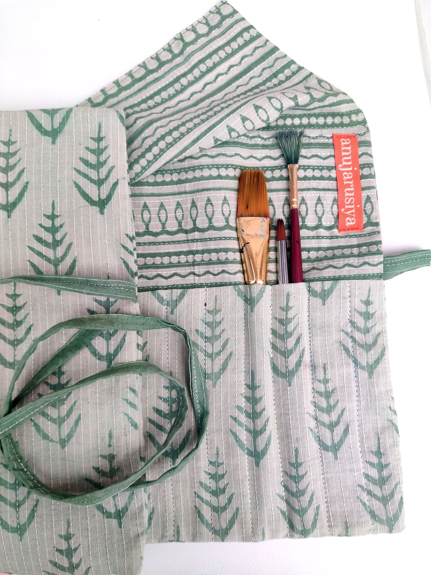 Threadwork Block print brush Holder | Turn into a A5 Notebook folder | Tie around waist when painting