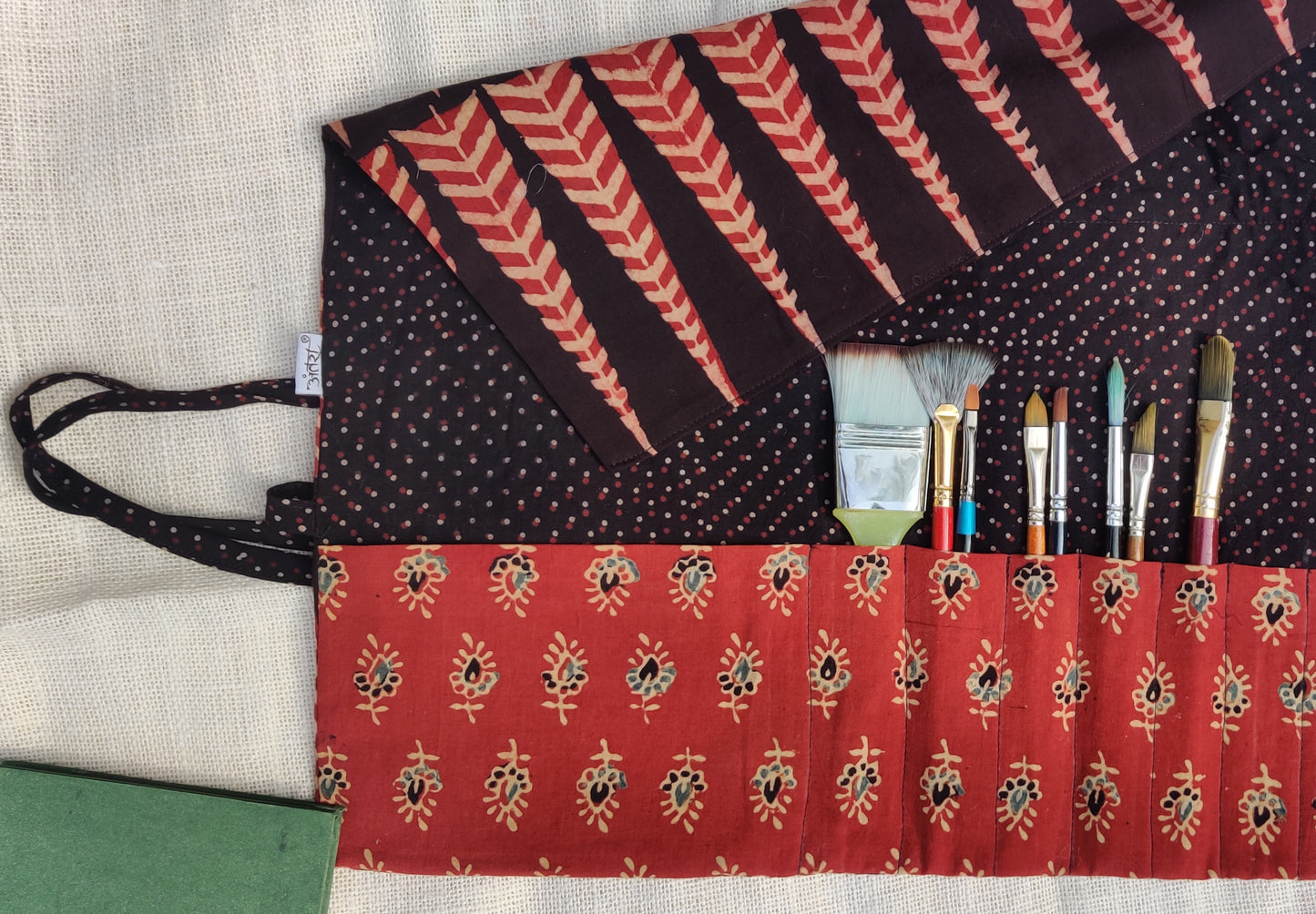 Brush roll up case | Turn into a A5 Notebook folder | Tie around waist when painting