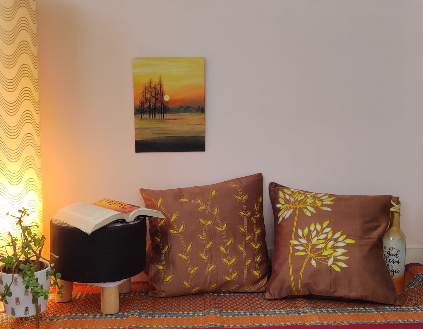 Yellow Bloom Cushion cover | Hand embroidered