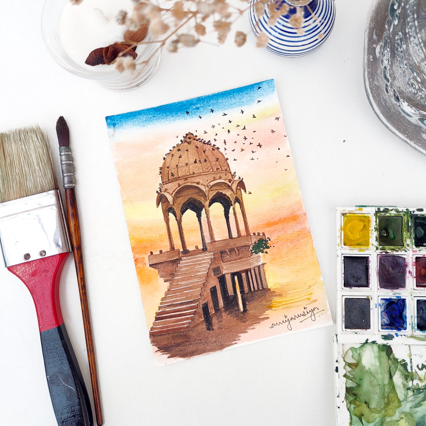 Gadisar Lake | Architecture Illustration | Handmade Postcard