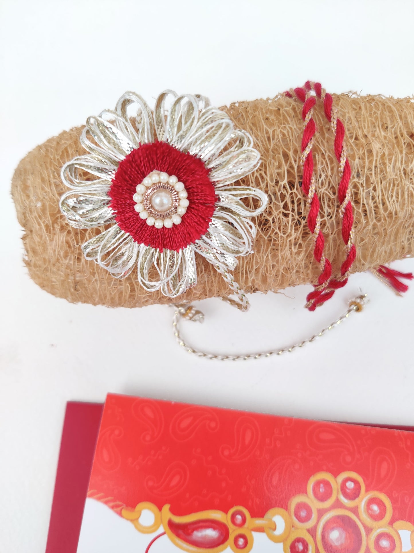 Gota rakhi Silver and Red rakhi | Handmade |