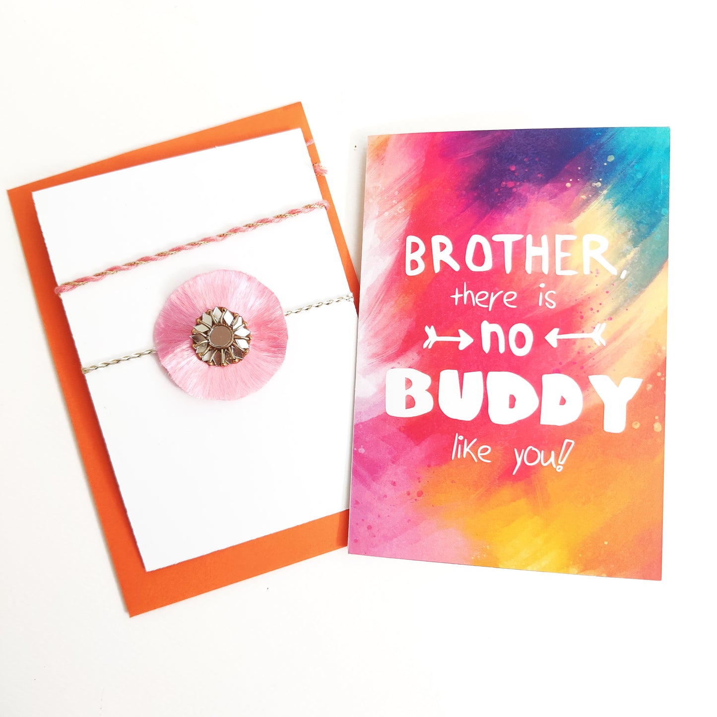 Resham Phool rakhi | Pink | Handmade | Greeting and Rori rice