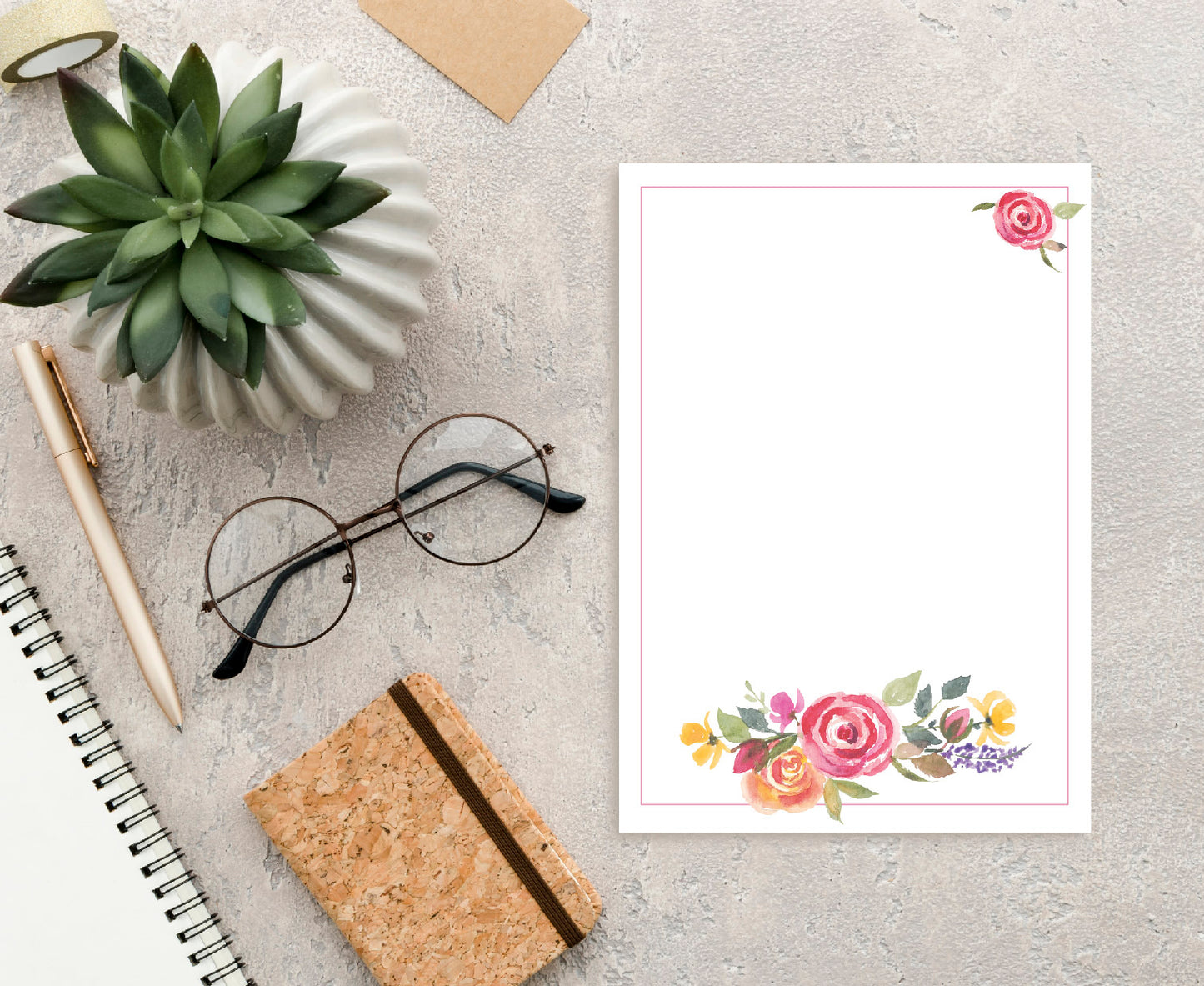 Roses Letter Pad- Unruled