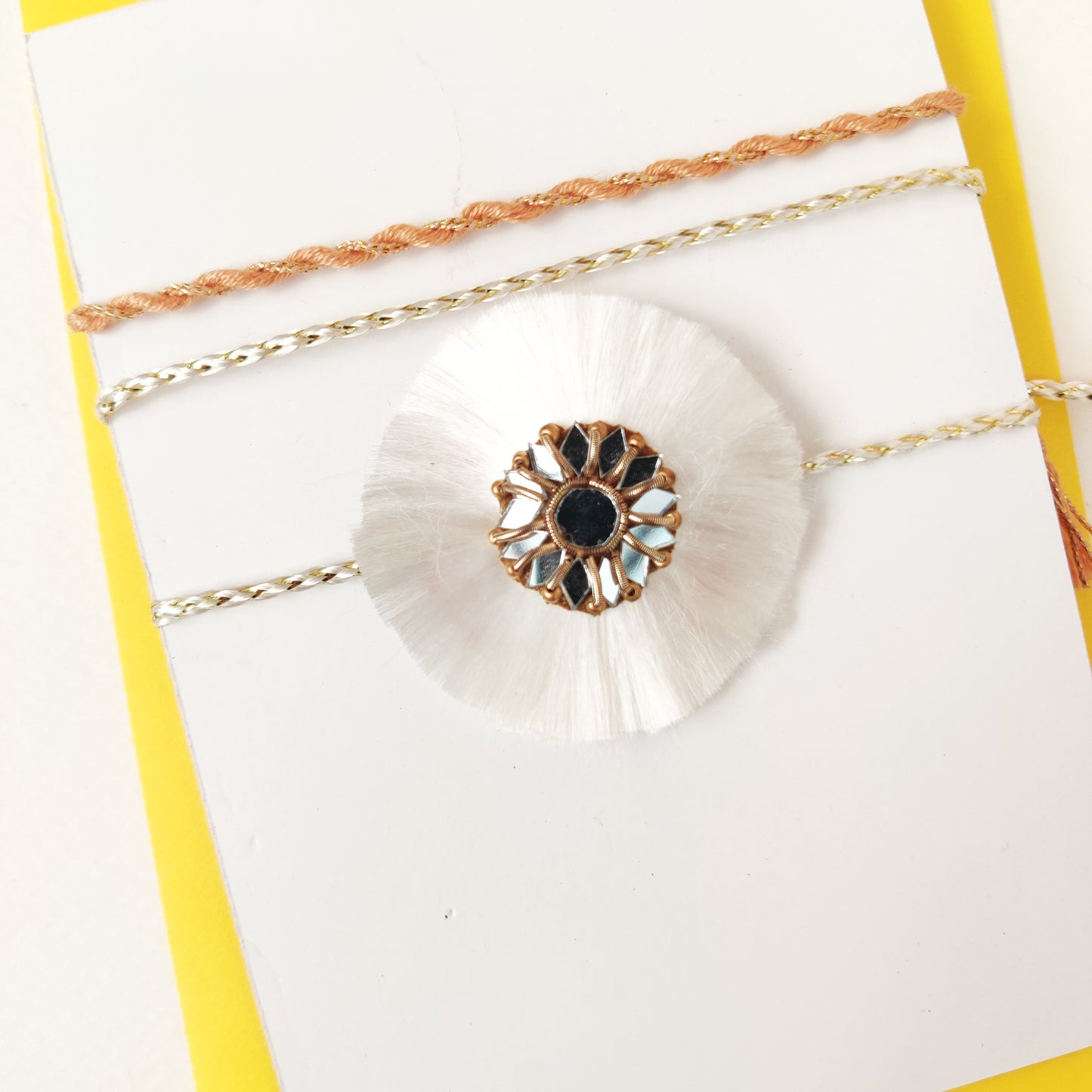 Resham phool Rakhi | White | Handmade