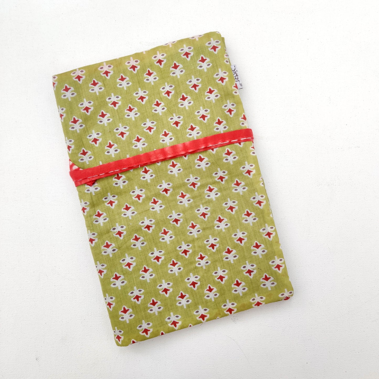 Olive block print and Red Shibori brush holder roll| Turn into a A5 Notebook folder | Tie around waist when painting