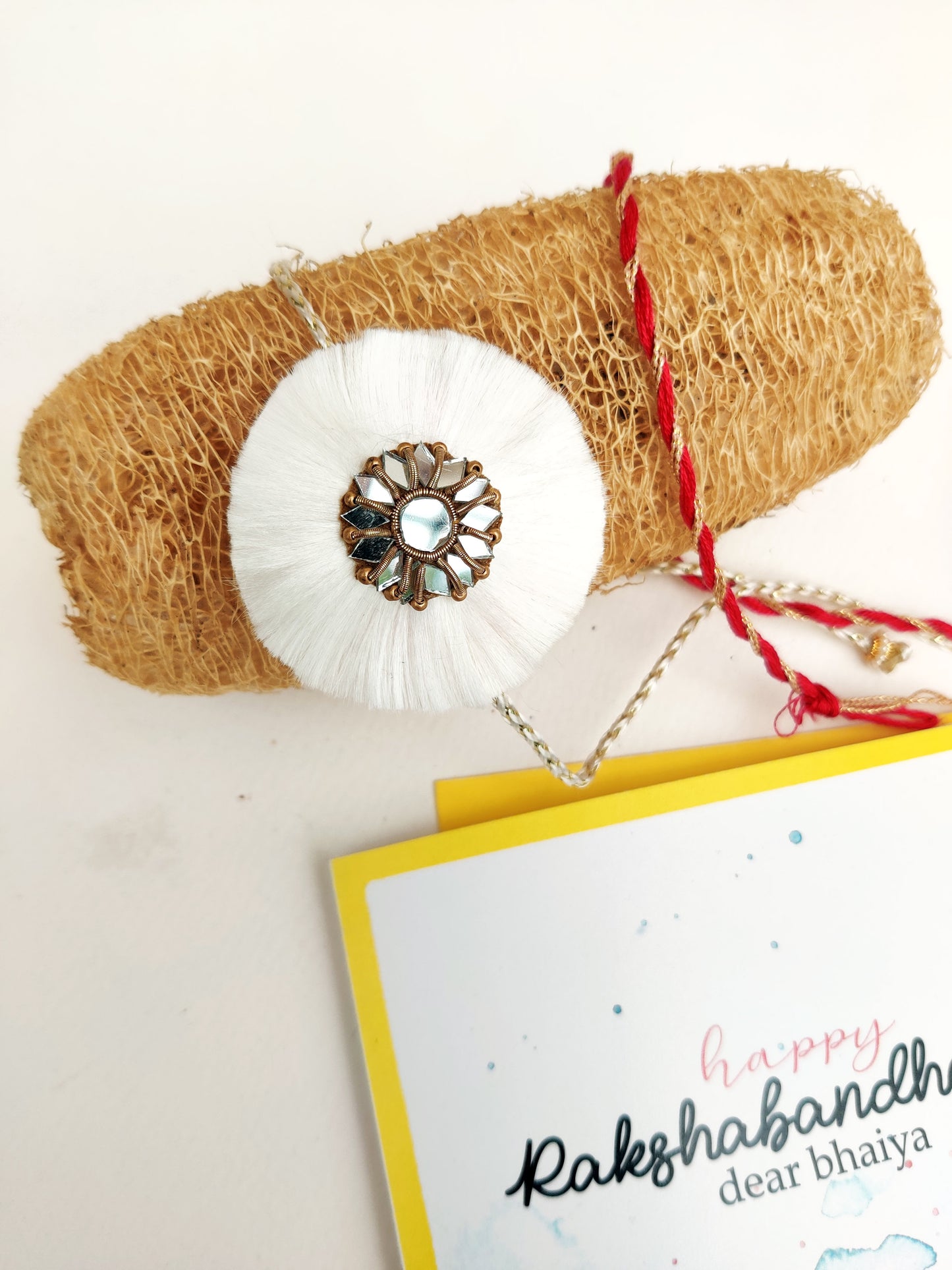 Resham phool Rakhi | White | Handmade