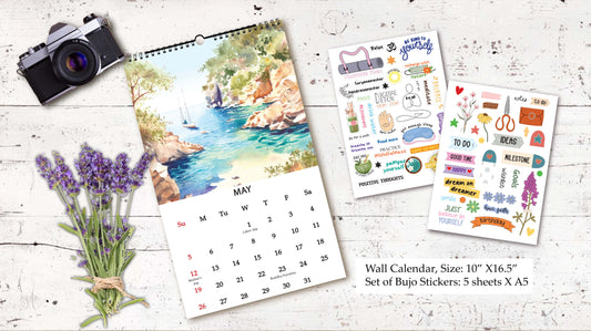 Nature's Retreat Wall Calendar 2024 + Bullet Journal Stickers