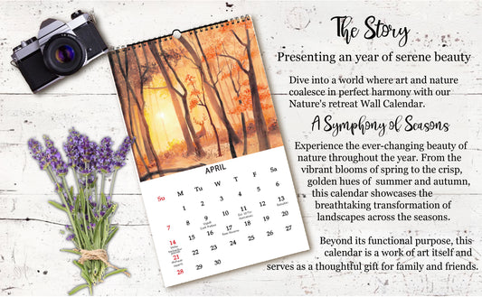 Nature's Retreat Wall Calendar 2024 + Bullet Journal Stickers
