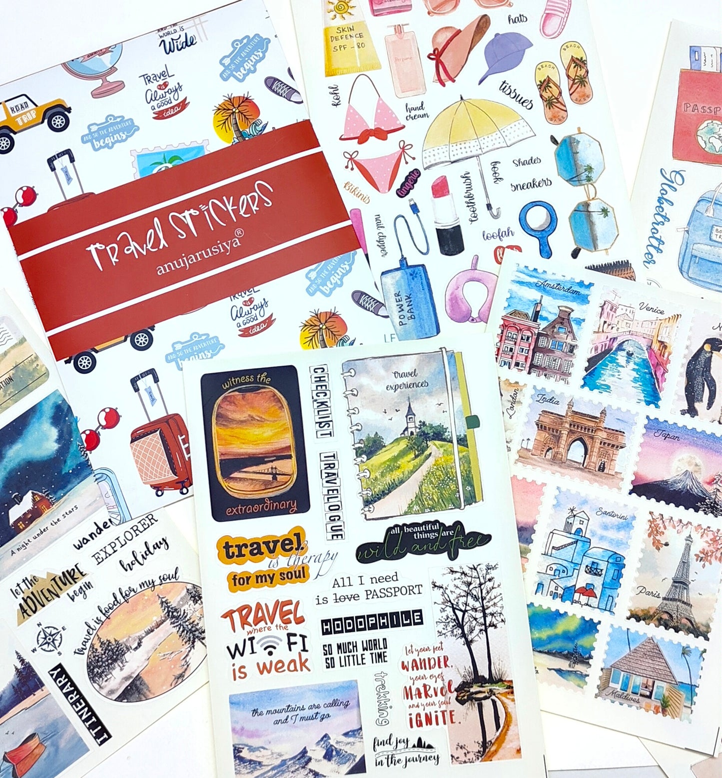 Travel Stickers |5 A5 sheets | 110 unique stickers | perfect for Scrapbook and Journaling