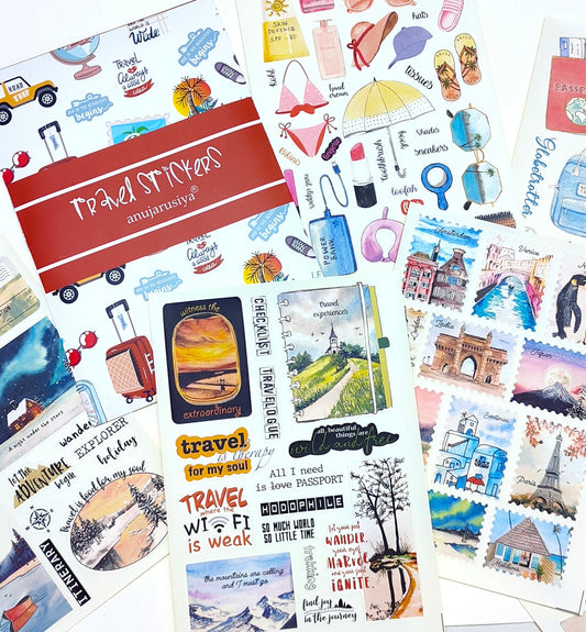 Travel Stickers |5 A5 sheets | 110 unique stickers | perfect for Scrapbook and Journaling