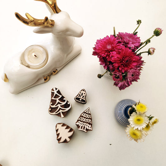 Trees and bell Stamp  | Set of 4