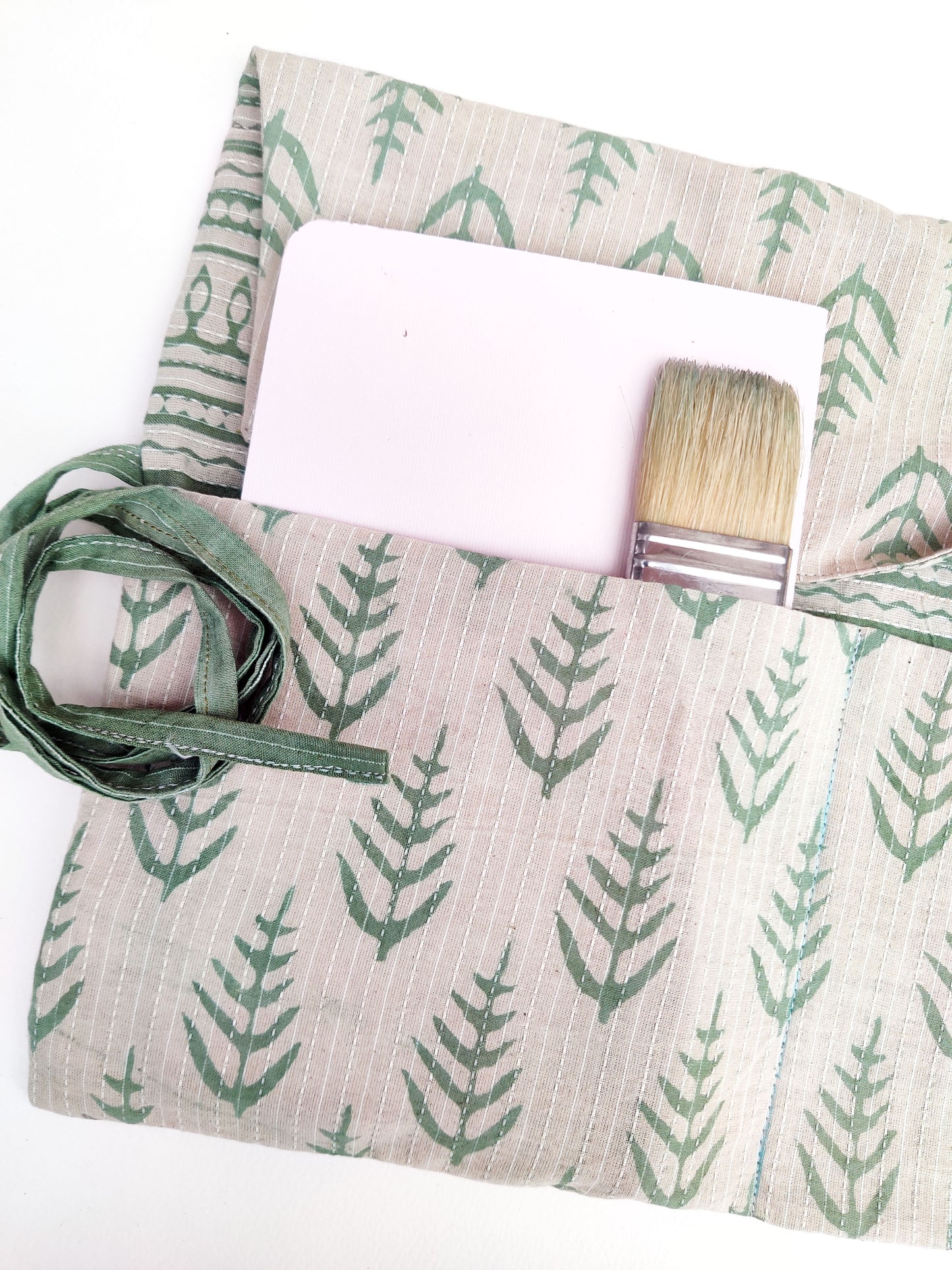 Threadwork Block print brush Holder | Turn into a A5 Notebook folder | Tie around waist when painting