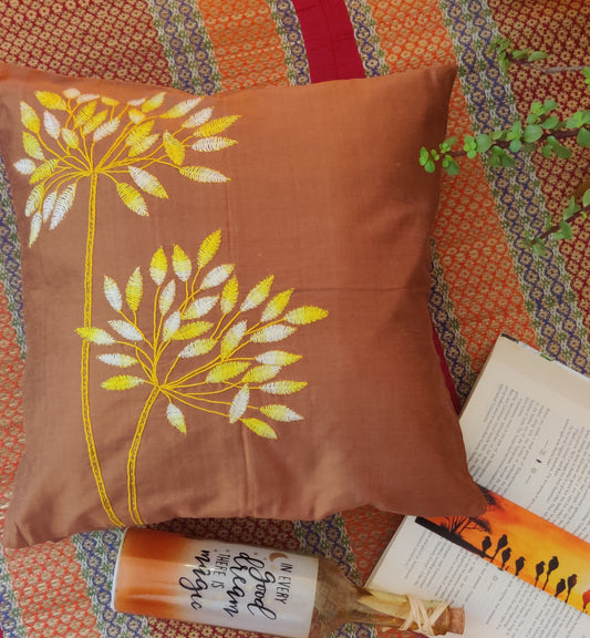 Yellow Bloom Cushion cover | Hand embroidered