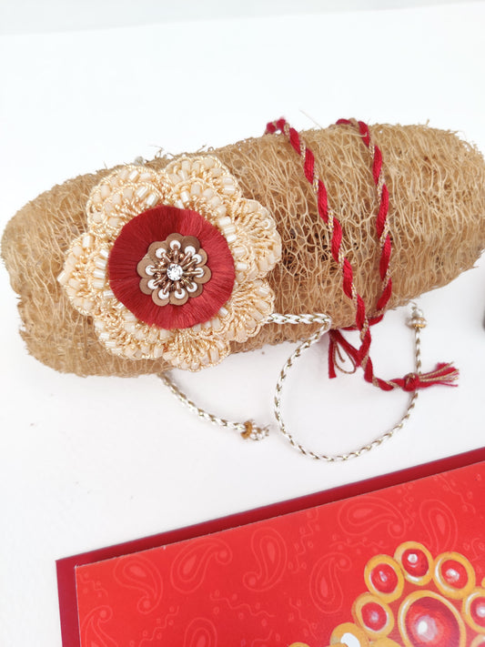 Crochet and bead Rakhi | Handmade | Greeting and Rori rice
