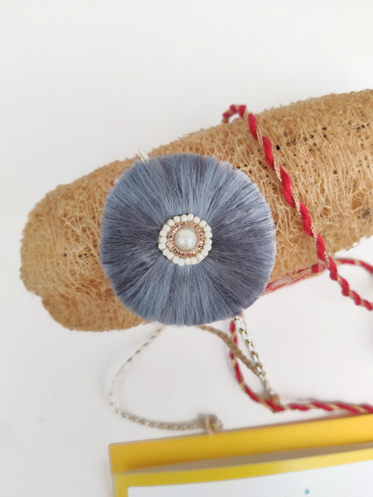 Resham Phool Rakhi | Grey | Handmade