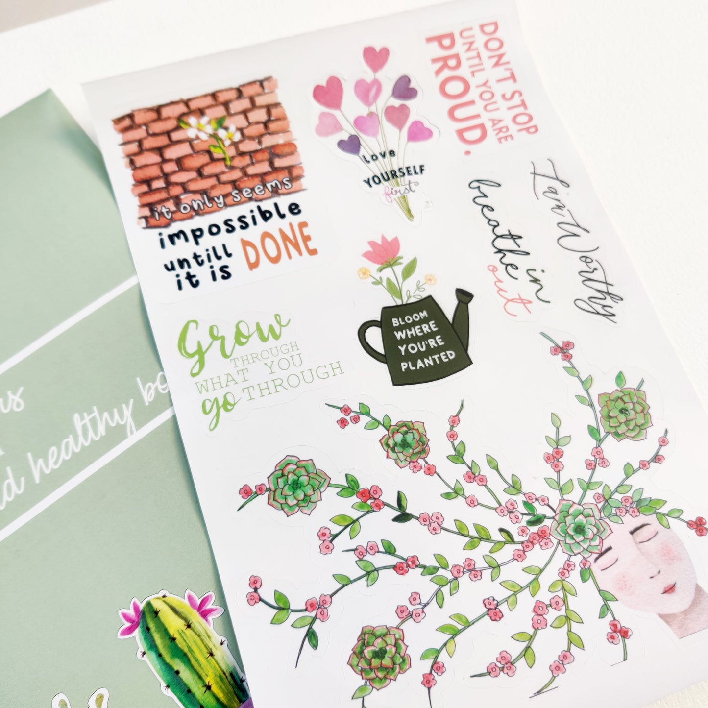 Happy mind and Healthy body Stickers |5 A5 sheets | 60 unique stickers
