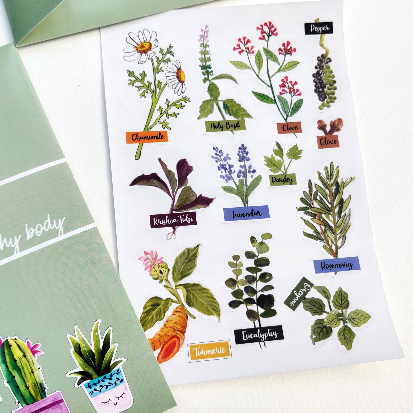 Happy mind and Healthy body Stickers |5 A5 sheets | 60 unique stickers