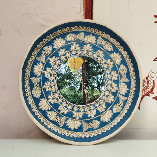 Blue Madhubani Wall Plate with mirror