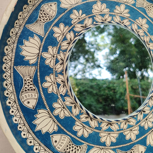Blue Madhubani Wall Plate with mirror
