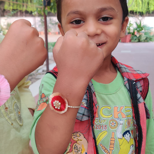 Resham double phool rakhi | Red and Gold | Handmade | for young brothers