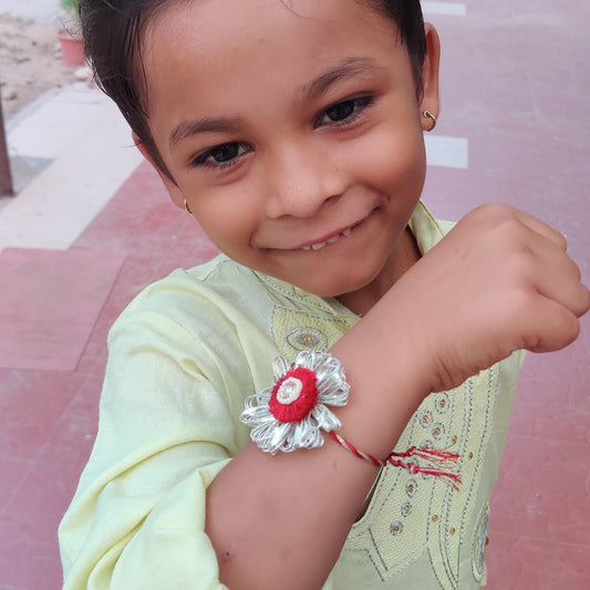Gota rakhi Silver and Red rakhi | Handmade |