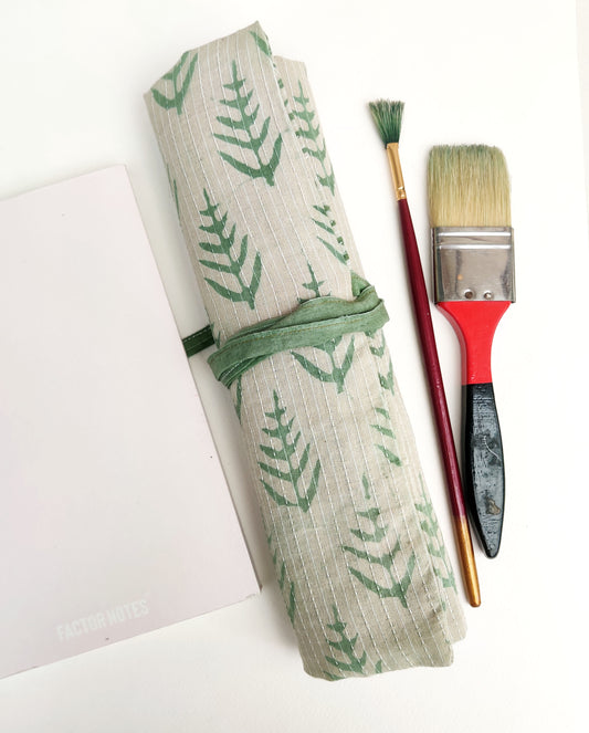 Threadwork Block print brush Holder | Turn into a A5 Notebook folder | Tie around waist when painting