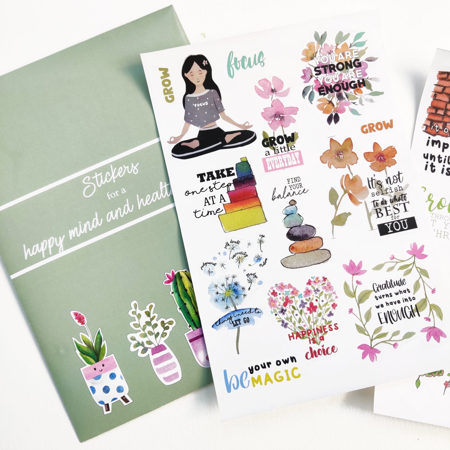 Happy mind and Healthy body Stickers |5 A5 sheets | 60 unique stickers