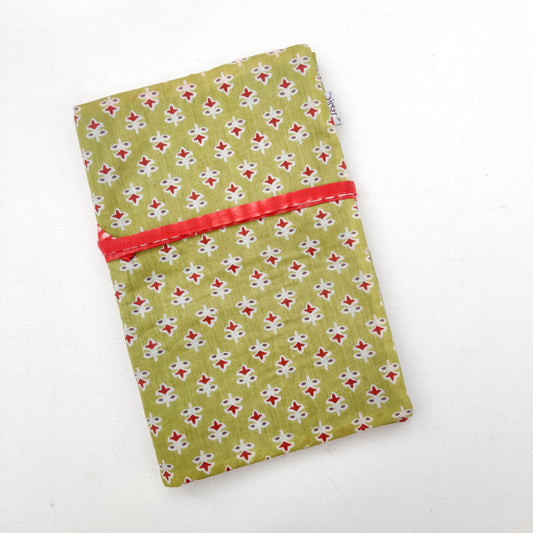 Olive block print and Red Shibori brush holder roll| Turn into a A5 Notebook folder | Tie around waist when painting