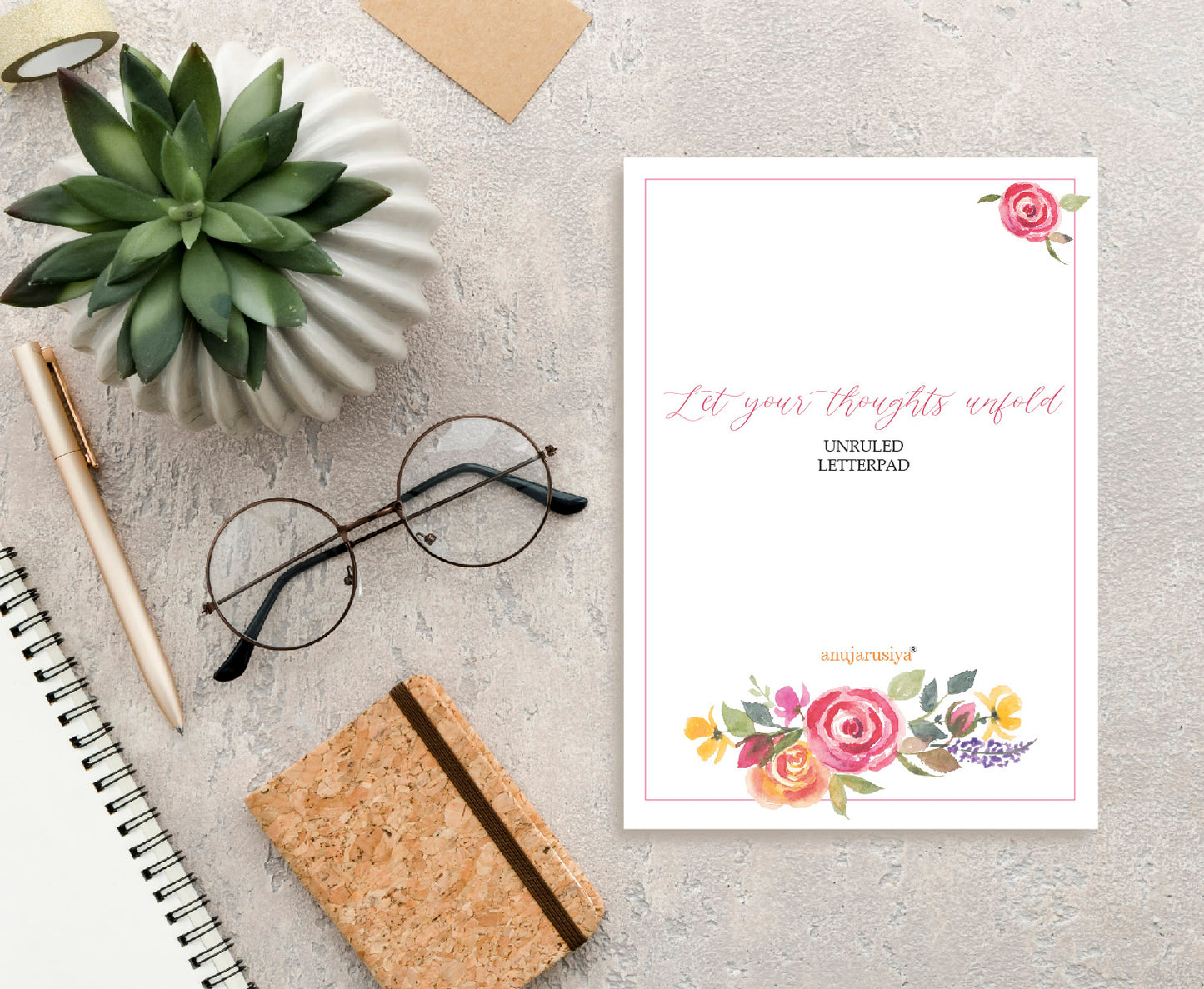 Roses Letter Pad- Unruled